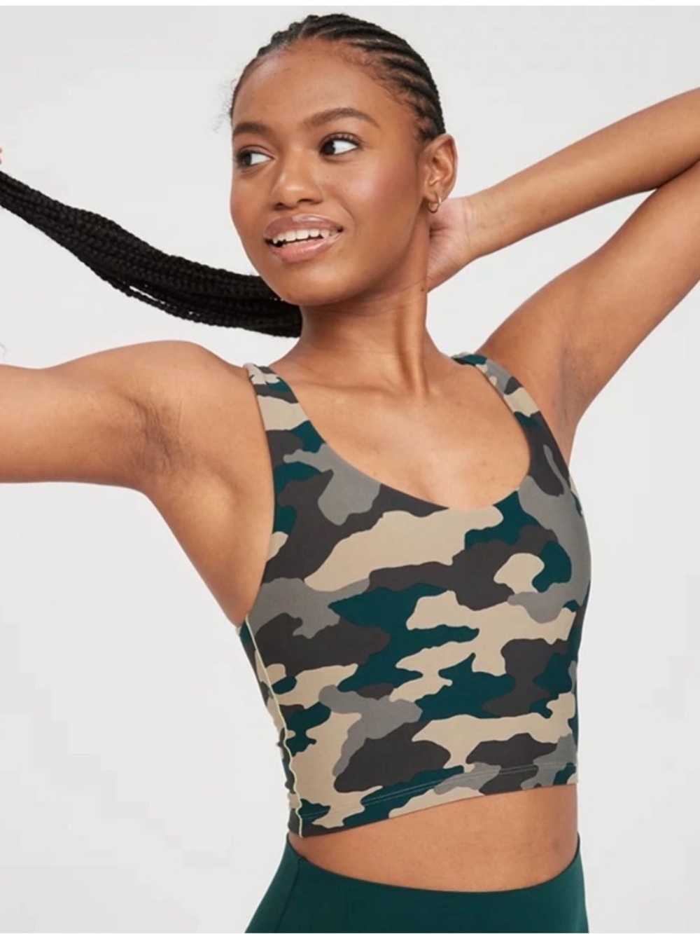 Offline By Aerie Real Me Low Key Longline Sports Bra In Deep Forest Camo Size L